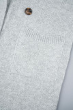 Light Gray Casual Solid Cardigan Turndown Collar Outerwear