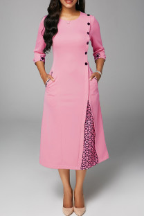 Pink Casual Solid Patchwork O Neck A Line Dresses