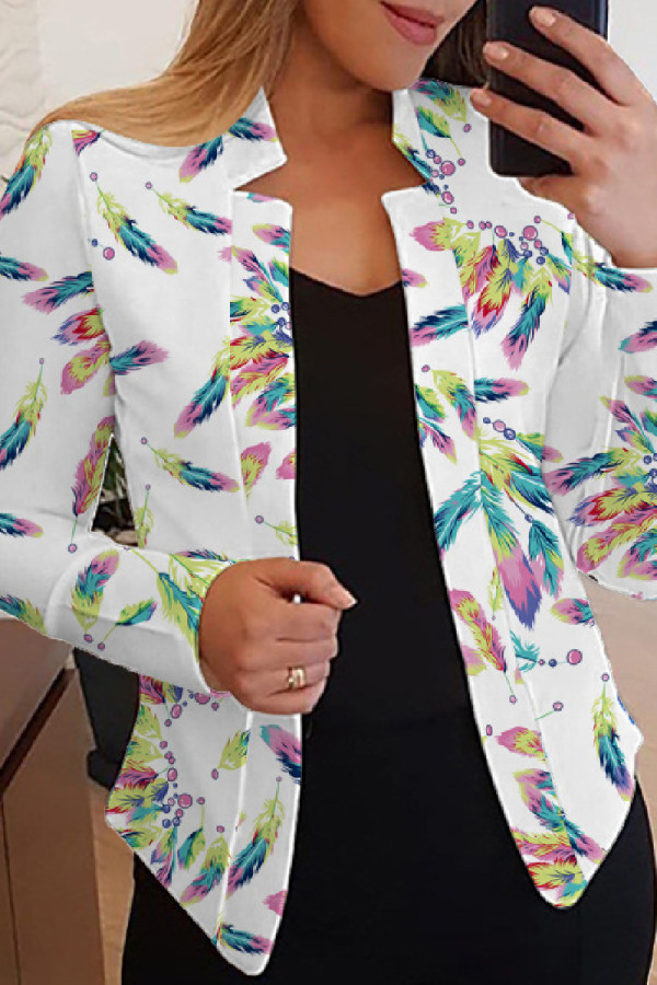 White Green Casual Print Cardigan Outerwear