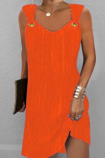 Orange Casual Solid Patchwork O Neck Vest Dress Dresses