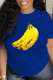 Royal Blue Daily Print Patchwork O Neck T-Shirts