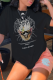 Black Street Vintage Print Patchwork O Neck T-Shirts