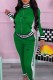Green Street Print Letter Zipper Collar Long Sleeve Two Pieces