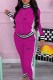 Rose Red Street Print Letter Zipper Collar Long Sleeve Two Pieces