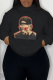 Black Street Print Draw String Hooded Collar T-Shirts