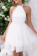 White Sexy Casual Solid Bandage Backless Halter Sleeveless Dress Dresses