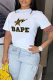 White Casual Street Print Letter O Neck T-Shirts