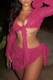 Rose Red Sexy Casual Solid Bandage Asymmetrical V Neck Long Sleeve Two Pieces