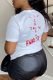 White Casual Daily Print Patchwork Letter O Neck T-Shirts