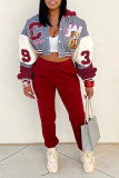 Tangerine Red Street Print Patchwork Hooded Collar Outerwear