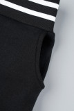 Black Casual Patchwork Contrast O Neck Long Sleeve Two Pieces