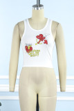 White Street Print Patchwork Vests O Neck Tops