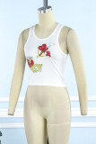 White Street Print Patchwork Vests O Neck Tops