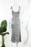 Green Sexy Solid Backless Spaghetti Strap Long Dress Dresses