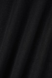 Black Casual Patchwork Contrast O Neck Long Sleeve Two Pieces