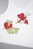 White Street Print Patchwork Vests O Neck Tops