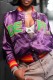 Purple Casual Letter Patchwork O Neck Outerwear