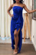 Blue Elegant Formal Flounce Slit Fold Evening Dress Dresses