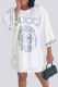 White Street Letter Sequins Patchwork O Neck Straight Dresses