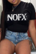 Black Daily Print Letter O Neck T-Shirts