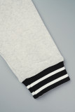 Black Casual Patchwork Contrast O Neck Long Sleeve Two Pieces