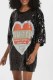 Black Street Letter Sequins Patchwork O Neck Straight Dresses
