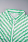 Green Casual Striped Patchwork Buttons Shirt Collar Long Sleeve Two Pieces