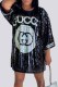 Black Street Letter Sequins Patchwork O Neck Straight Dresses