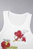White Street Print Patchwork Vests O Neck Tops