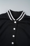 Black Casual Patchwork Contrast O Neck Long Sleeve Two Pieces