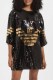 Black Street Geometric Sequins Patchwork O Neck Straight Dresses