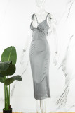 Green Sexy Solid Backless Spaghetti Strap Long Dress Dresses