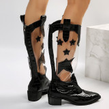 Black Casual Patchwork See-through Pointed Out Door Shoes
