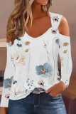 Turquoise Casual Print Basic V Neck Tops