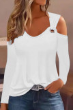 Black Casual Solid Hollowed Out V Neck Tops