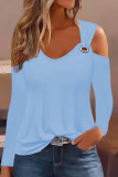 White Casual Solid Hollowed Out V Neck Tops
