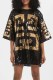 Black Street Geometric Sequins Patchwork O Neck Straight Dresses