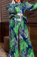 Green Street Print Patchwork Mandarin Collar Long Sleeve Two Pieces