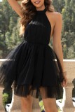 Black Sexy Casual Solid Bandage Backless Halter Sleeveless Dress Dresses