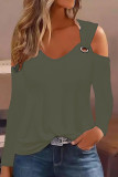 Black Casual Solid Hollowed Out V Neck Tops