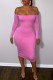Pink Sexy Casual Solid Backless Off the Shoulder Long Sleeve Dresses