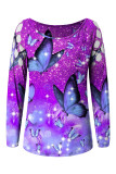 Multicolor Casual Print Hollowed Out O Neck Tops