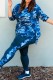 Blue Casual Camouflage Print Basic O Neck Plus Size Two Pieces