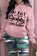 Pink Casual Street Print Draw String Hooded Collar Tops