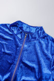 Red Casual Sportswear Solid Patchwork Draw String Zipper Zipper Collar Long Sleeve Two Pieces