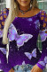 Dark Purple Casual Print Hollowed Out O Neck Tops