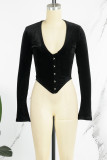 Black Sexy Casual Solid Patchwork V Neck Tops