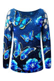 Multicolor Casual Print Hollowed Out O Neck Tops