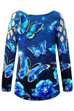 Multicolor Casual Print Hollowed Out O Neck Tops