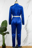 Red Casual Sportswear Solid Patchwork Draw String Zipper Zipper Collar Long Sleeve Two Pieces